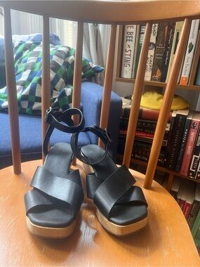 Everlane Black Leather Crisscross Platform Sandals with Ankle Strap